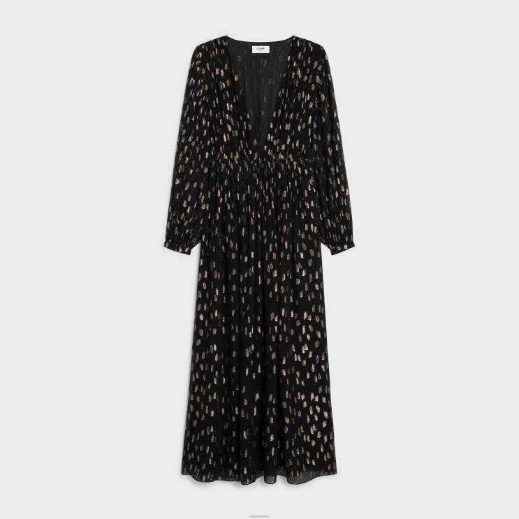 CELINE Black Long Dress in Fil Coupe Silk Georgette R0ZNN792