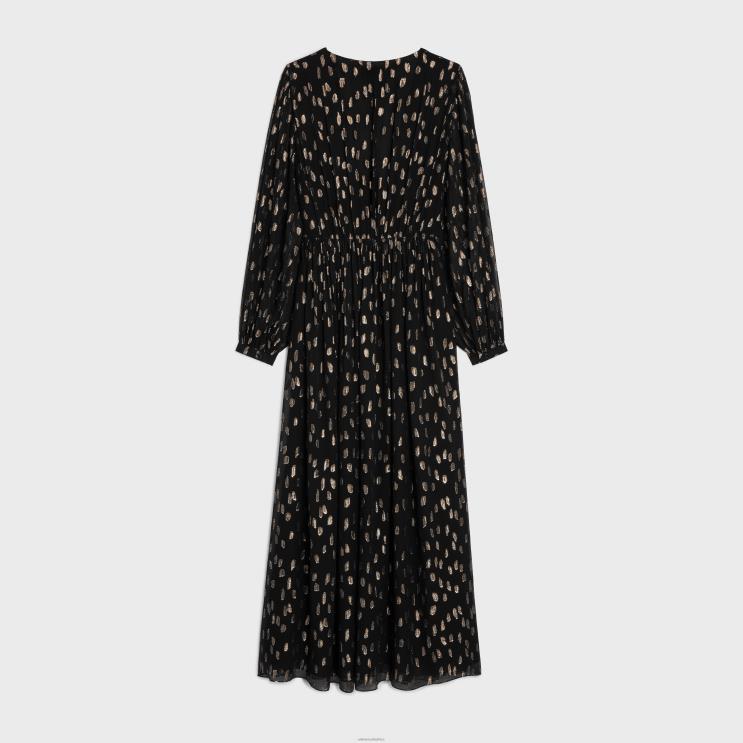 CELINE Black Long Dress in Fil Coupe Silk Georgette R0ZNN792