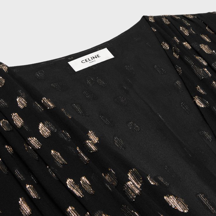 CELINE Black Long Dress in Fil Coupe Silk Georgette R0ZNN792