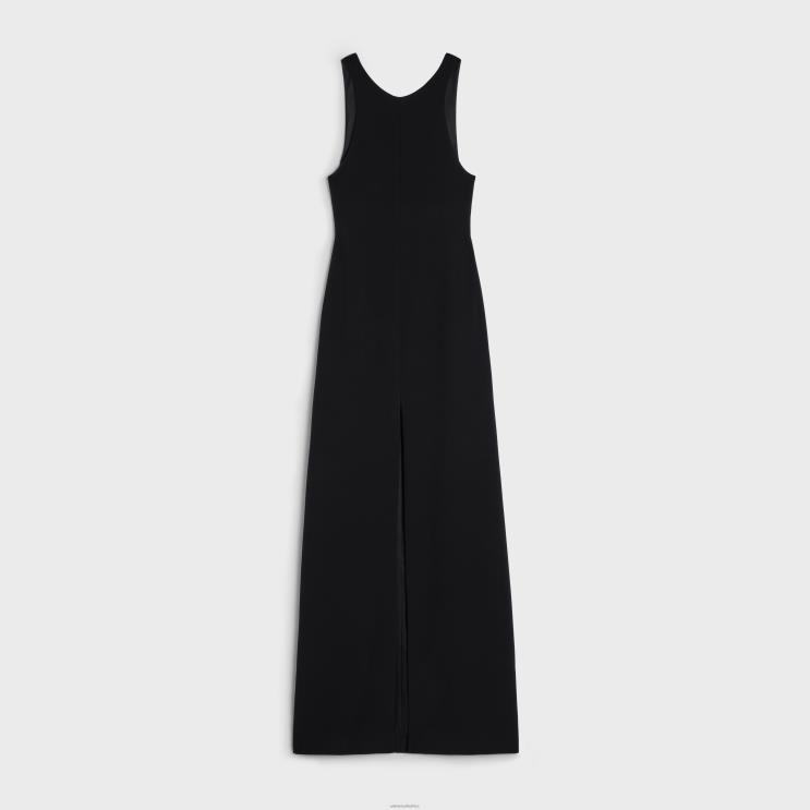 CELINE Black Open-Back Triomphe Dress in Satin Back Crepe R0ZNN804