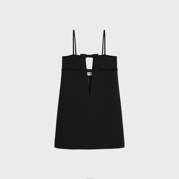 CELINE Black Trapeze Mini Dress in Double Wool R0ZNN585