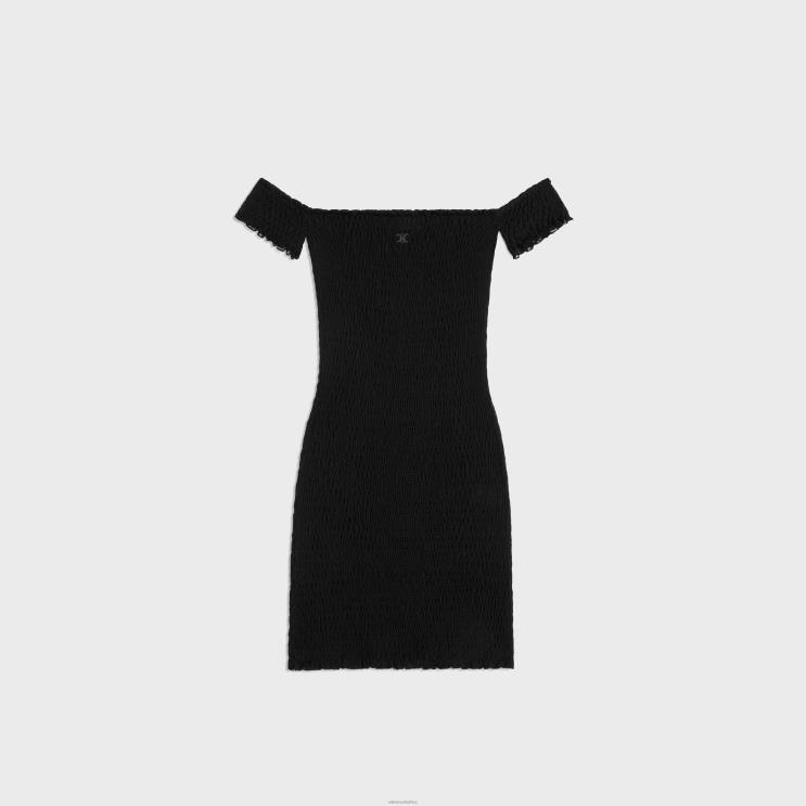CELINE Black Triomphe Mini Dress in Gauffered Silk R0ZNN657