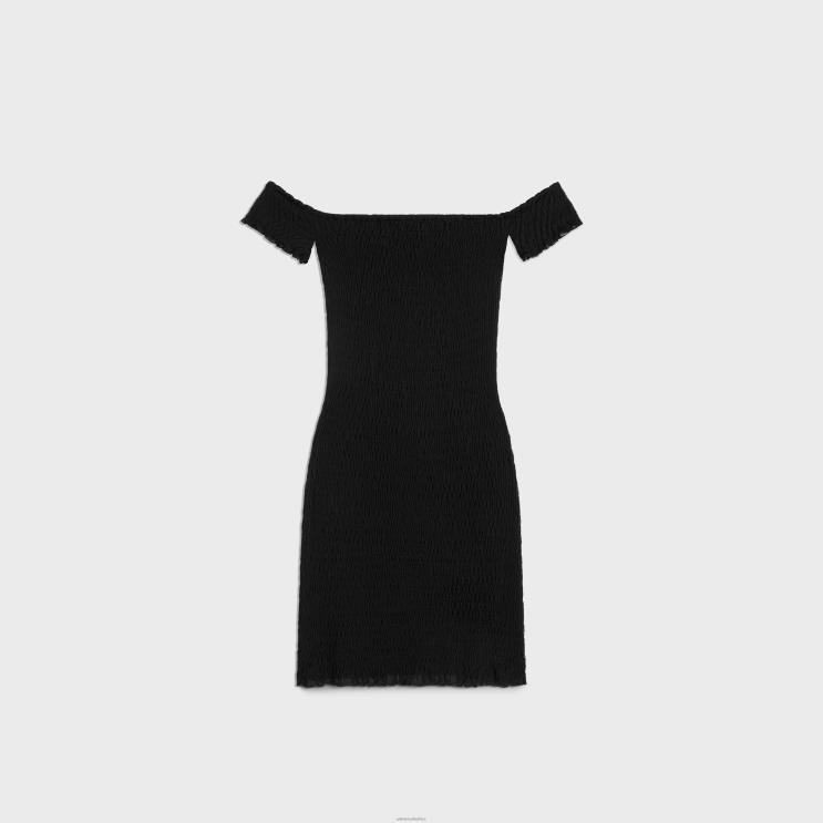 CELINE Black Triomphe Mini Dress in Gauffered Silk R0ZNN657
