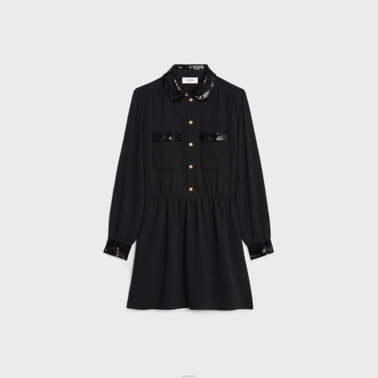 CELINE Black Workwear Mini Dress in Viscose Sable R0ZNN652