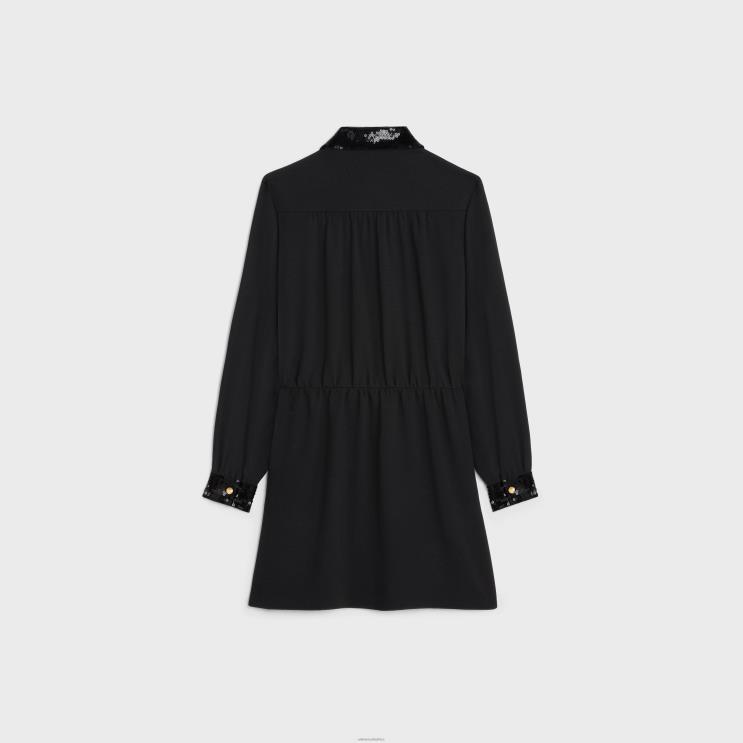 CELINE Black Workwear Mini Dress in Viscose Sable R0ZNN652