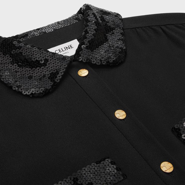 CELINE Black Workwear Mini Dress in Viscose Sable R0ZNN652