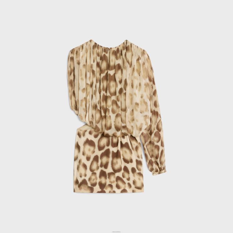 CELINE Blond Draped Mini Dress in Silk Muslin R0ZNN795