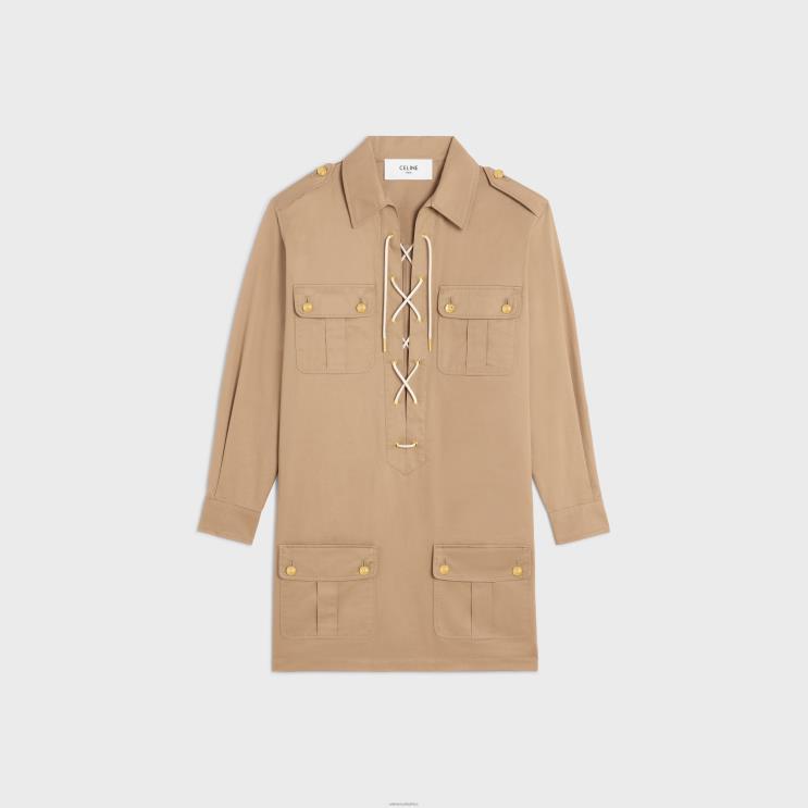 CELINE Corde Saharienne Mini Dress in Cotton Linen R0ZNN797