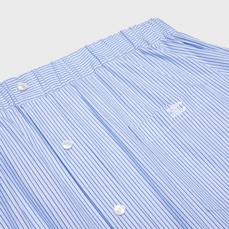 CELINE Craie/Bleu Off-Shoulder Shirt Dress in Striped Cotton R0ZNN799