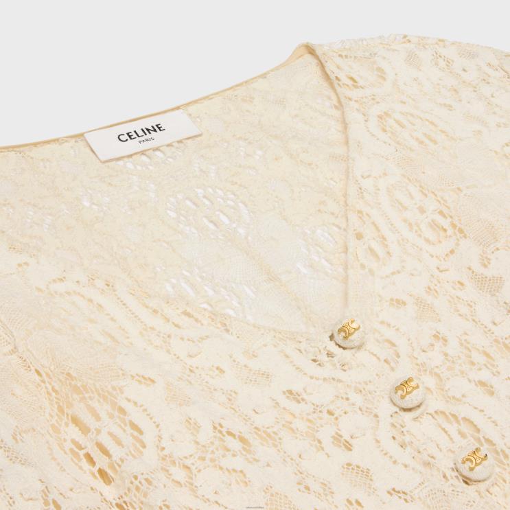 CELINE Craie Long Dress in Crocheted Cotton R0ZNN584