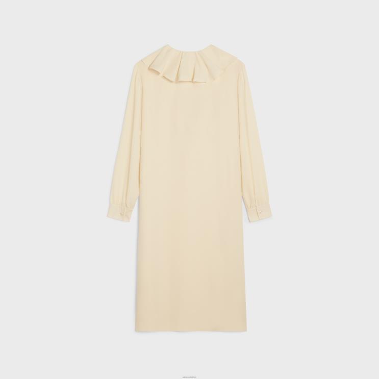 CELINE Cream Jabot Dress in Lightweight Silk Sable R0ZNN802