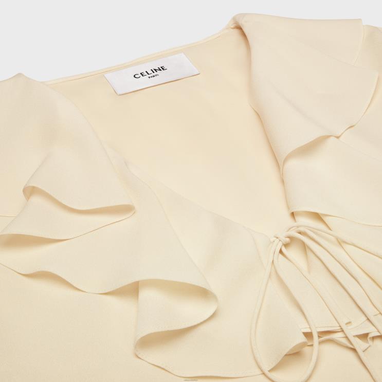 CELINE Cream Jabot Dress in Lightweight Silk Sable R0ZNN802