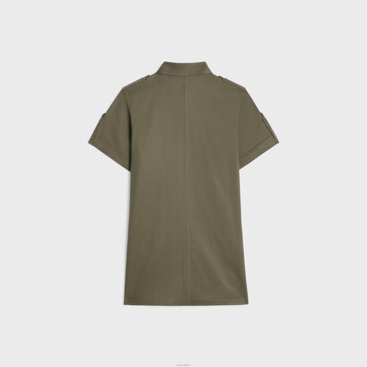 CELINE Kaki T-Shirt Dress With Military Pockets in Lightweight Twill R0ZNN800