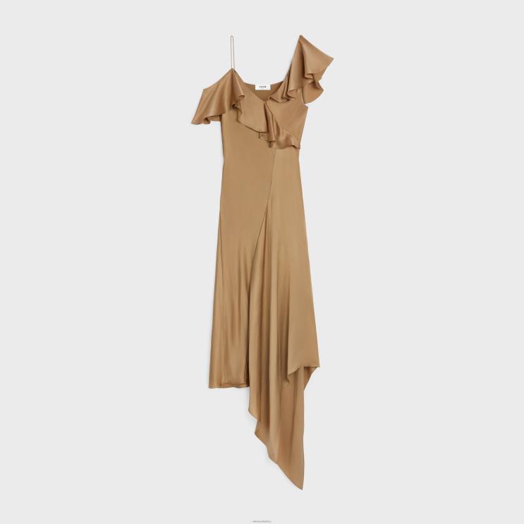 CELINE Mordore Asymmetric Lingerie Dress in Satin Crepe R0ZNN806