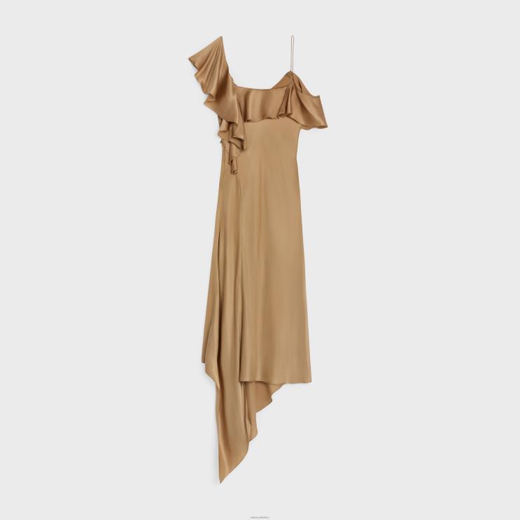 CELINE Mordore Asymmetric Lingerie Dress in Satin Crepe R0ZNN806