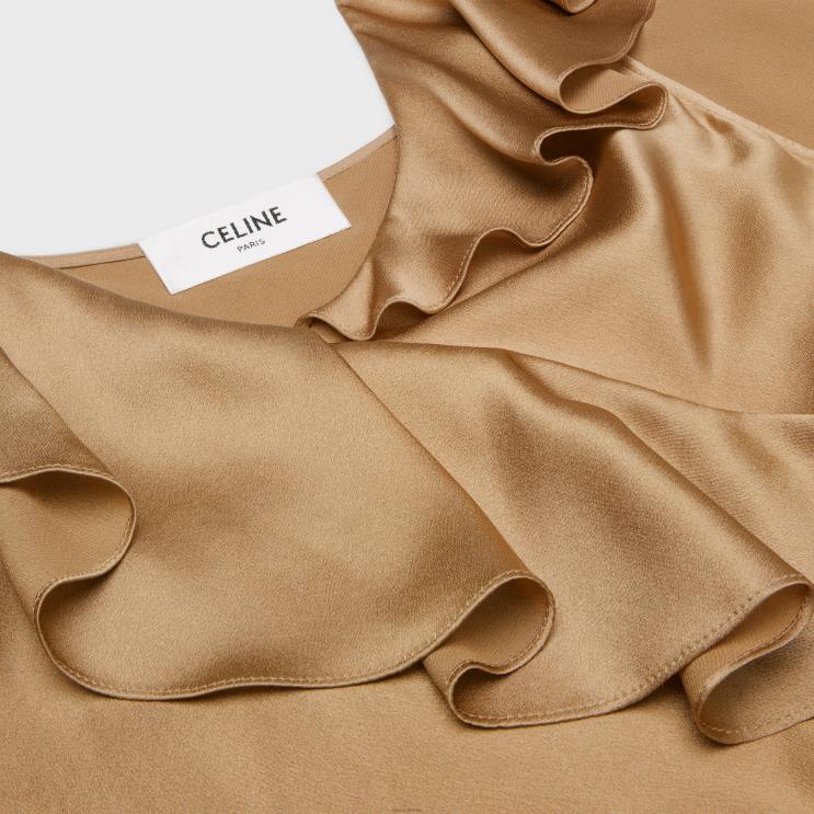 CELINE Mordore Asymmetric Lingerie Dress in Satin Crepe R0ZNN806