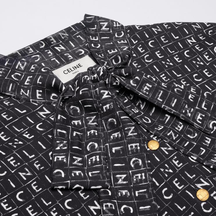 CELINE Noir/Ivoire Lavalliere Mini Dress in Silk Georgette R0ZNN790