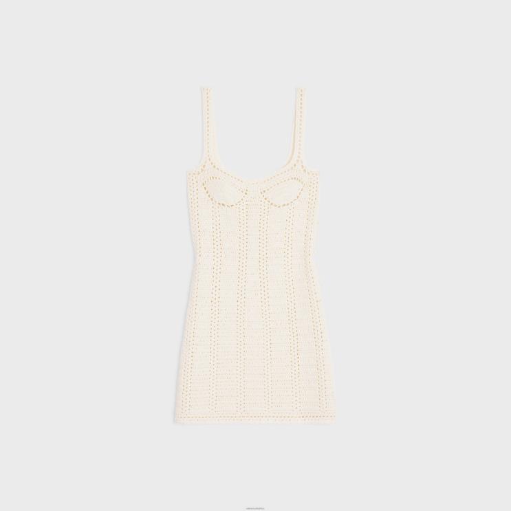 CELINE Off White Bustier Mini Dress in Crocheted Cotton R0ZNN791