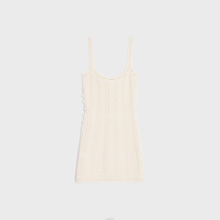 CELINE Off White Bustier Mini Dress in Crocheted Cotton R0ZNN791