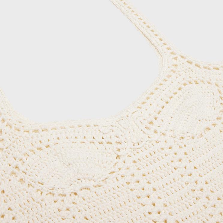 CELINE Off White Bustier Mini Dress in Crocheted Cotton R0ZNN791