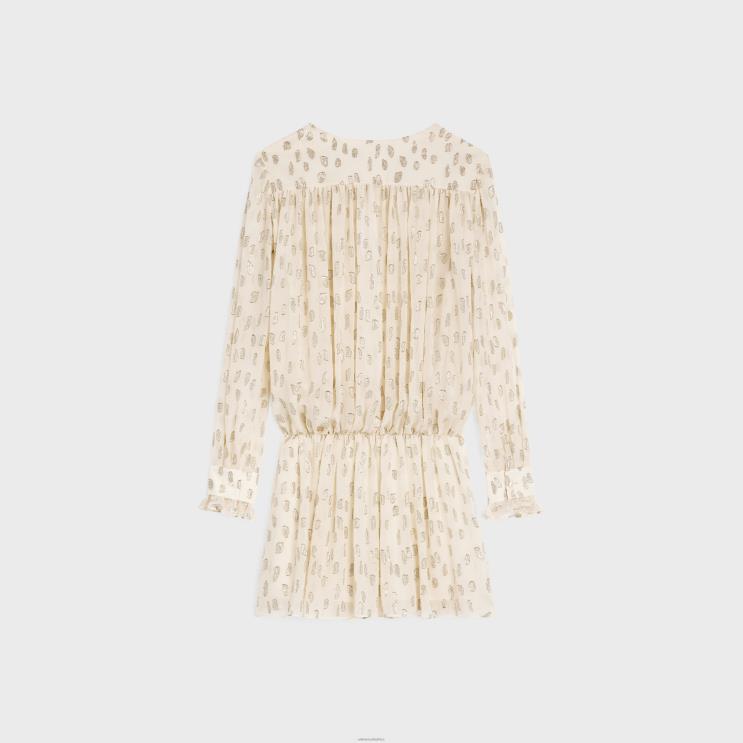 CELINE Vanilla Gathered Mini Dress in Fil Coupe Silk Lame R0ZNN796