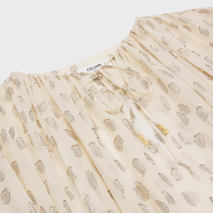 CELINE Vanilla Gathered Mini Dress in Fil Coupe Silk Lame R0ZNN796