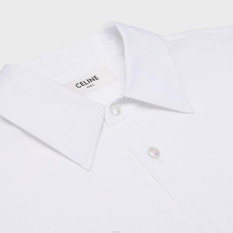 CELINE White Painter Shirt Dress in Cotton Batiste R0ZNN798