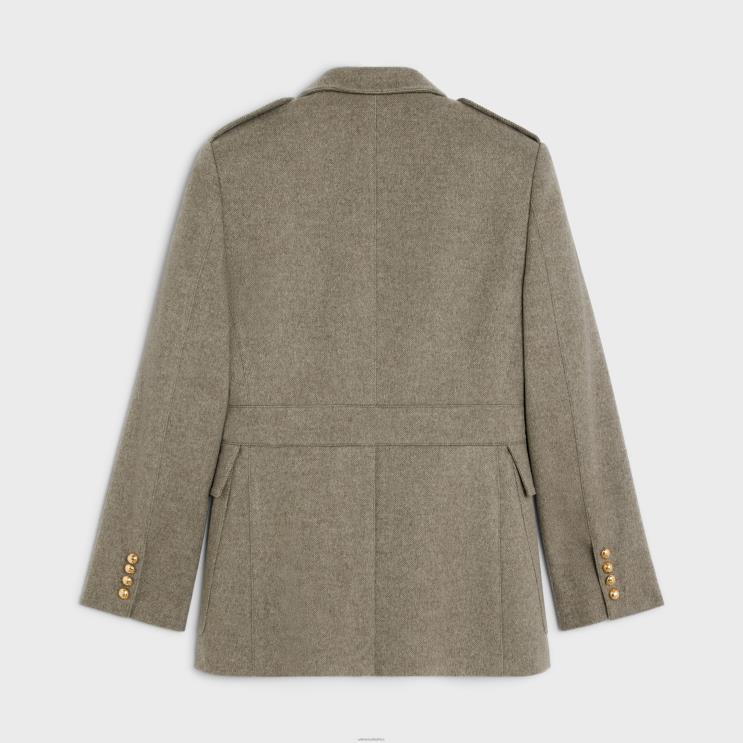 CELINE Beige Gris Saharienne Jacket in Diagonal Cashmere R0ZNN699