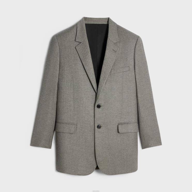 CELINE Beton/Anthracite Tommy Jacket in Striped Flannel R0ZNN574