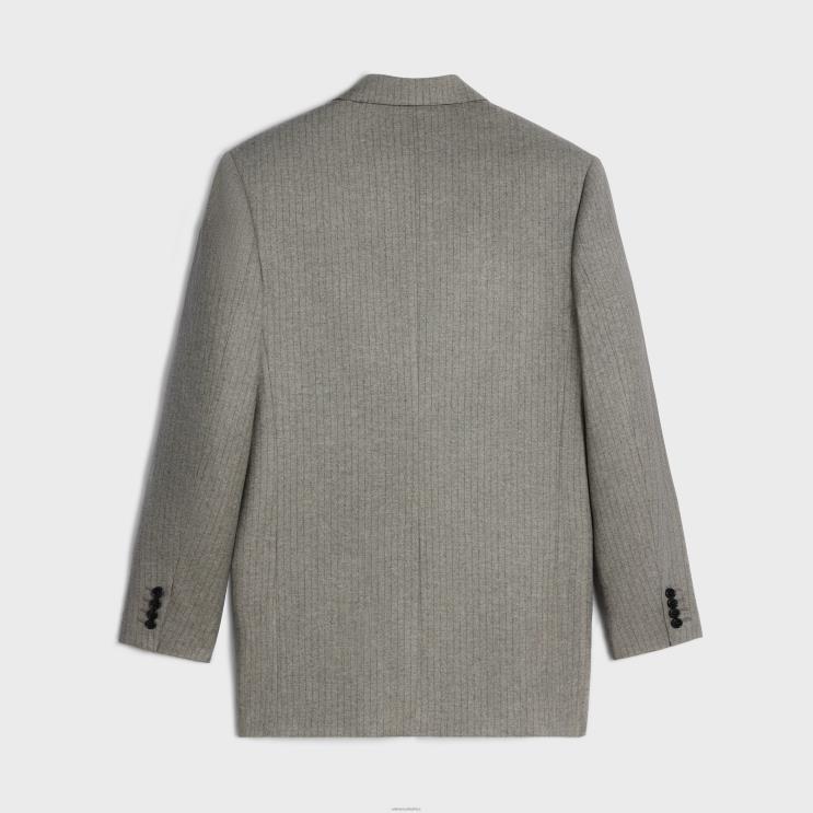 CELINE Beton/Anthracite Tommy Jacket in Striped Flannel R0ZNN574