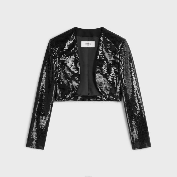 CELINE Black Embroidered Bolero in Wool Gabardine R0ZNN726