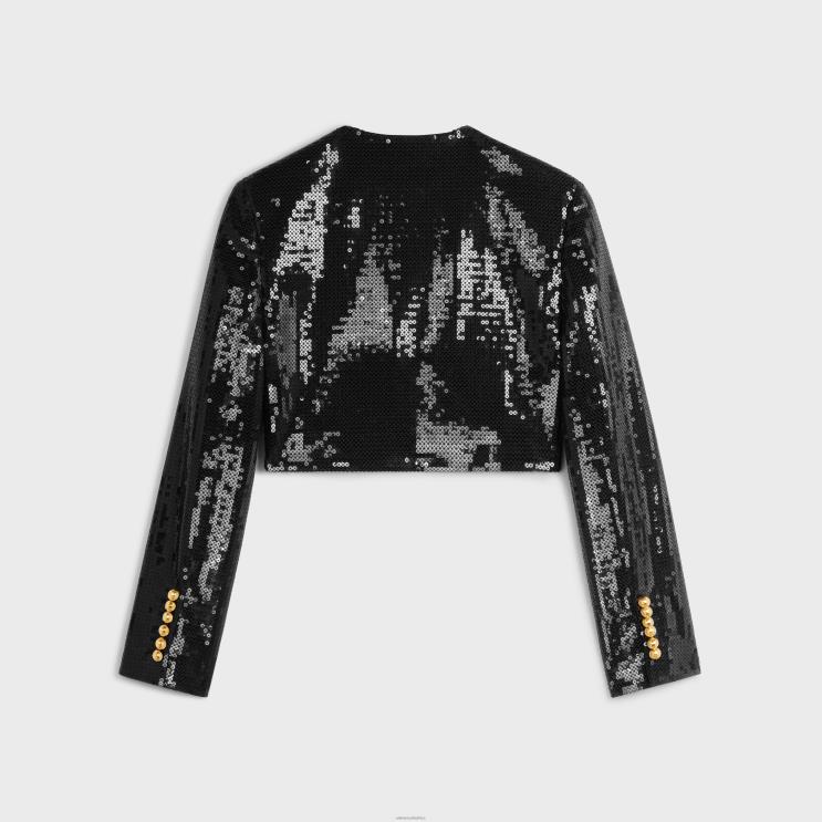 CELINE Black Embroidered Bolero in Wool Gabardine R0ZNN726