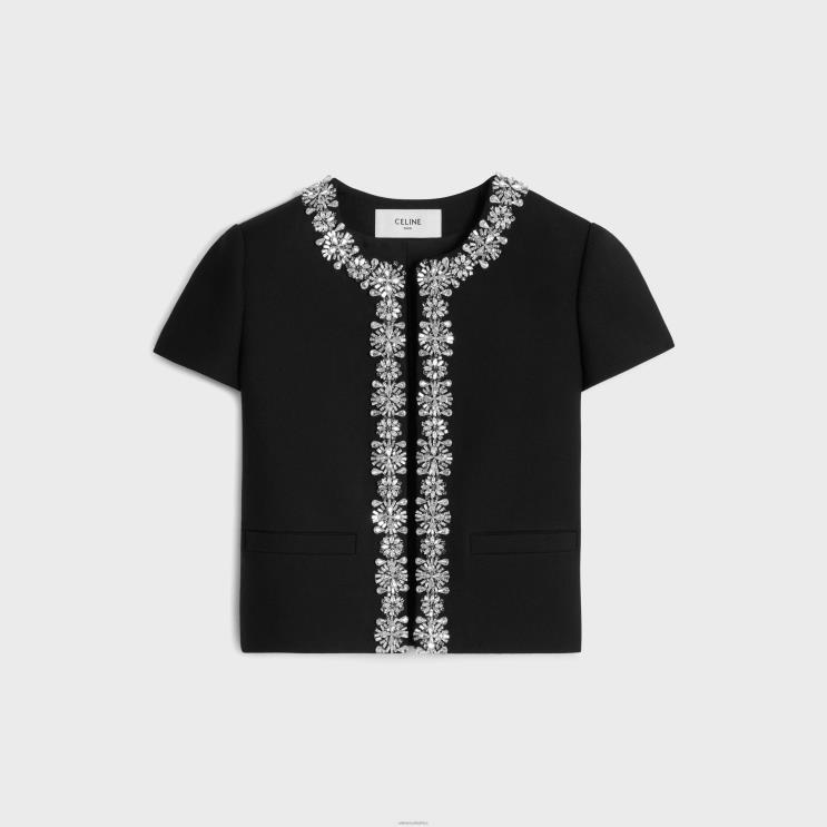 CELINE Black Embroidered Chelsea Jacket in Diagonal Wool R0ZNN551