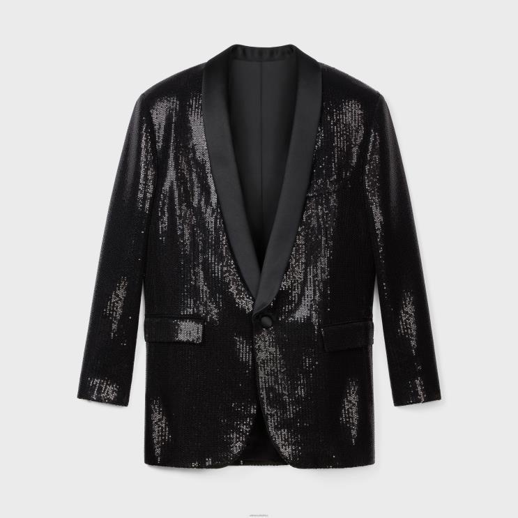 CELINE Black Kim Tux Jacket in Micro Sequin Sable R0ZNN722