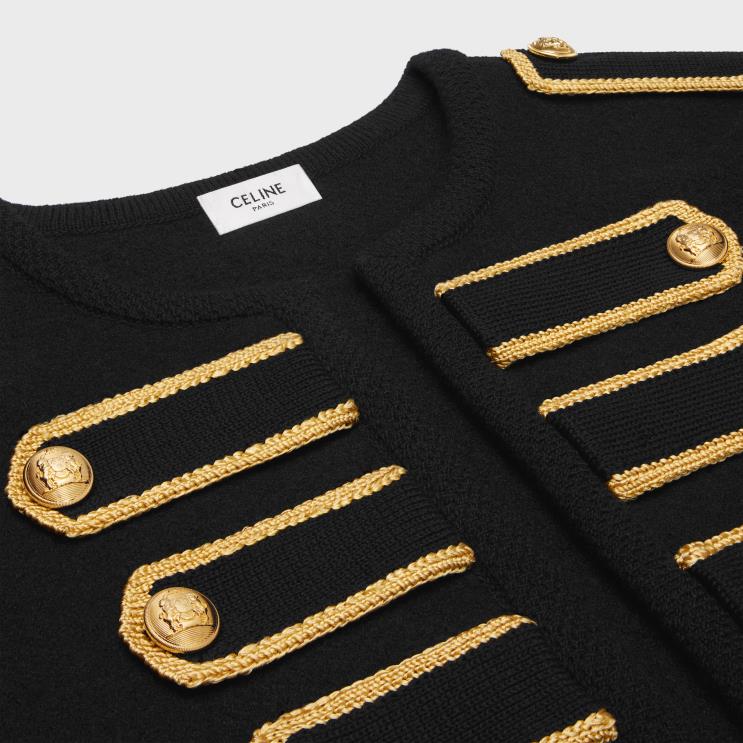 CELINE Black Military Cardigan Jacket in Wool R0ZNN618