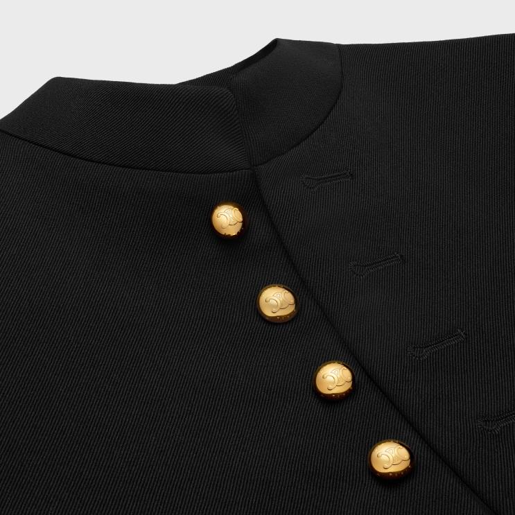 CELINE Black Military Jacket in Diagonal Wool R0ZNN686