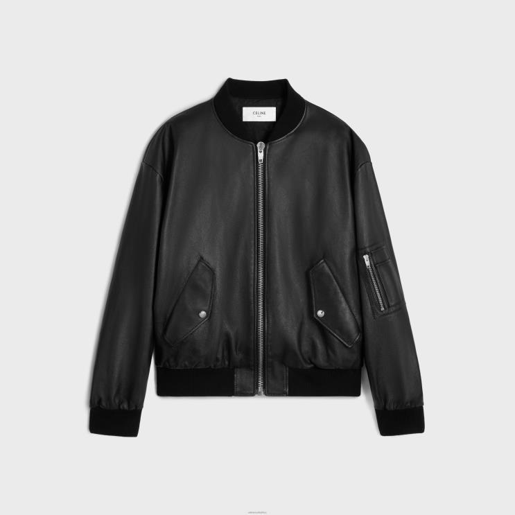 CELINE Black Oversized Bomber Jacket in Calfskin R0ZNN560