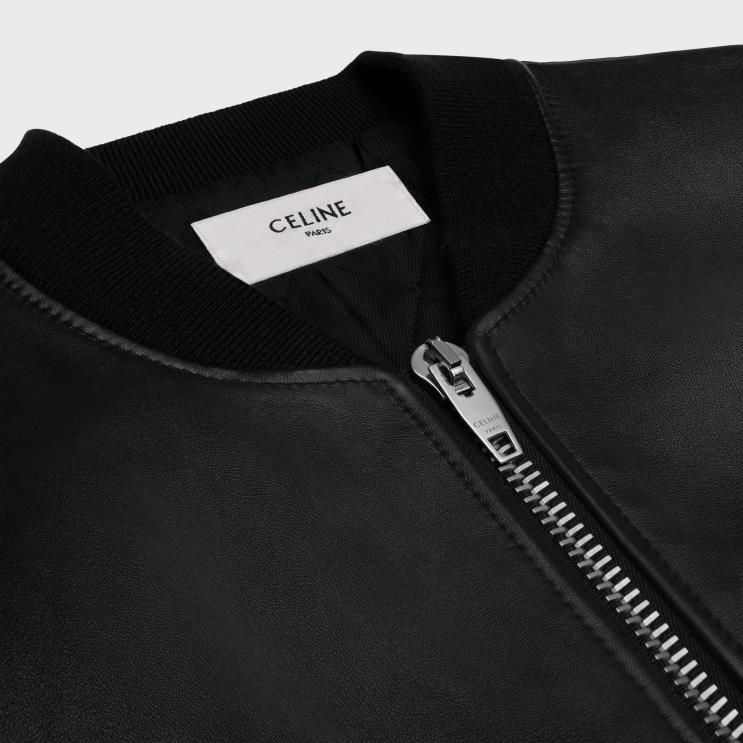 CELINE Black Oversized Bomber Jacket in Calfskin R0ZNN560