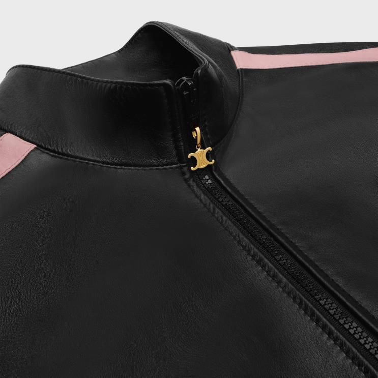 CELINE Black/Pink Tracksuit Jacket in Soft Lambskin R0ZNN558