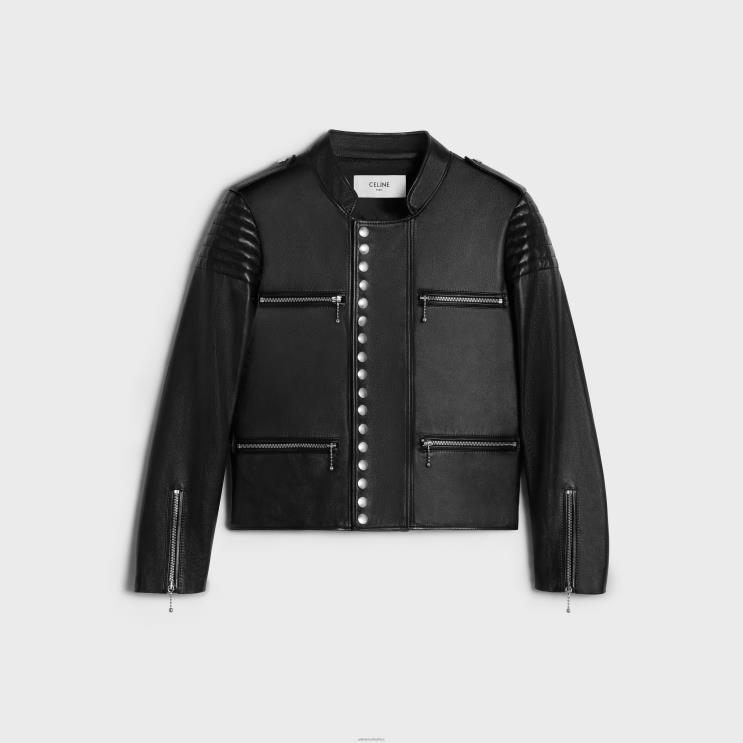 CELINE Black Racer Blouson Jacket in Soft Lambskin R0ZNN561
