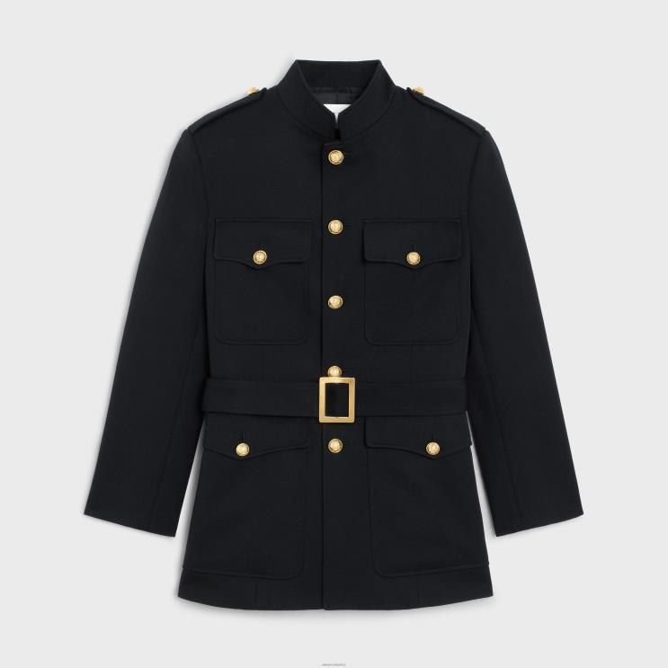 CELINE Black Saharienne Military Jacket in Wool R0ZNN697