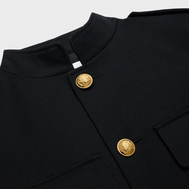 CELINE Black Saharienne Military Jacket in Wool R0ZNN697