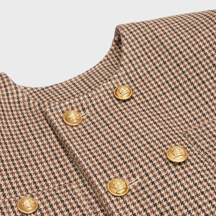 CELINE Bordeaux/Beige/Black Chelsea Jacket in Double Houndstooth Wool R0ZNN692