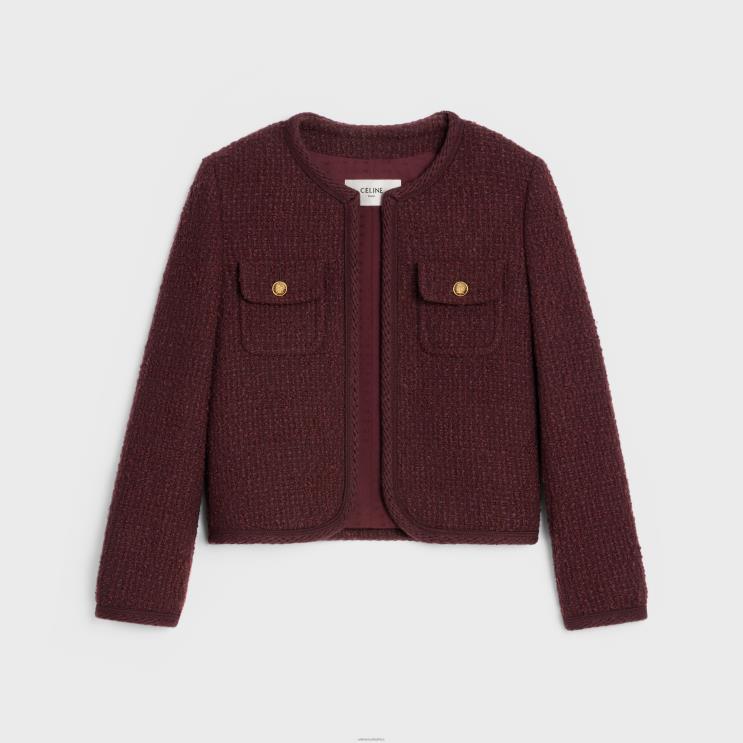 CELINE Bordeaux Chelsea Jacket in Boucle Tweed R0ZNN690
