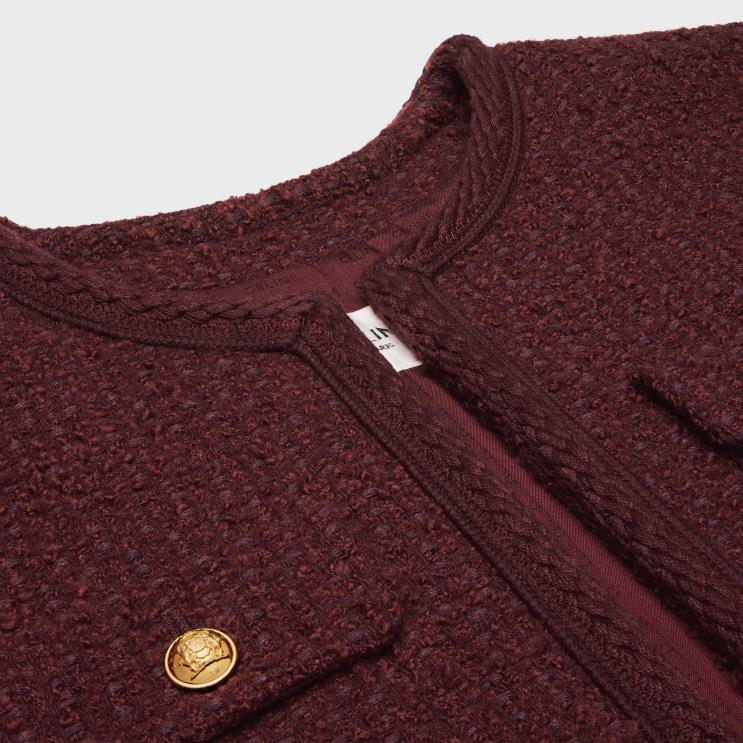 CELINE Bordeaux Chelsea Jacket in Boucle Tweed R0ZNN690