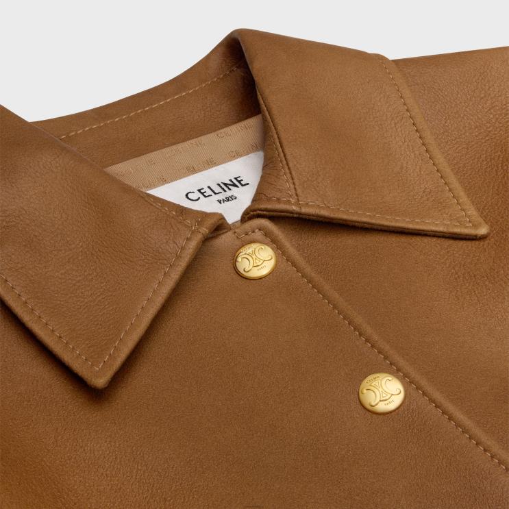 CELINE Cognac Blouson Jacket in Patina Finish Suede R0ZNN625