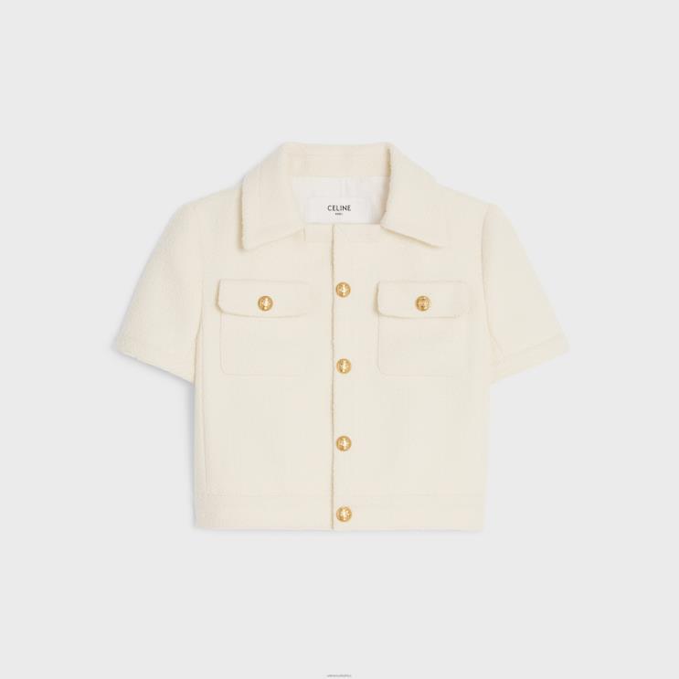 CELINE Craie Cropped Chelsea Jacket in Tweed R0ZNN736