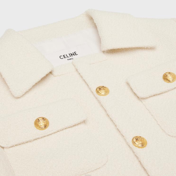 CELINE Craie Cropped Chelsea Jacket in Tweed R0ZNN736