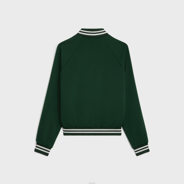 CELINE Dark Bottle Green/Off White Tracksuit Jacket in Double Face Jersey R0ZNN666