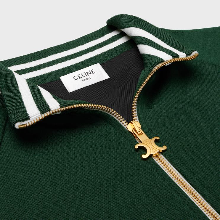 CELINE Dark Bottle Green/Off White Tracksuit Jacket in Double Face Jersey R0ZNN666